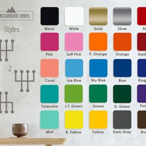 Op de afbeelding: Een diagram dat verschillende schakelpatronen toont, samen met een kleurenpalet van 20 verschillende kleuren. De kleuren zijn gelabeld met hun namen, zoals zwart, wit, goud, zilver, rood, roze, zacht roze, p. oranje, oranje, donkerrood, koraal, ijsblauw, hemelsblauw, blauw, koningsblauw, turquoise, lichtgroen, groen, donkergroen, paars, mint, lichtgeel, geel, donkergrijs en bruin.