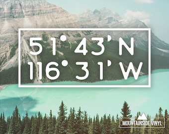 City Coordinates Vinyl Decal - Custom Coordinates, College Student Gift, Latitude Longitude, Dorm Decor, Laptop Stickers, Water Bottle Decal