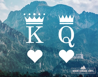 King & Queen Vinyl Decals - Zijn en Haar Decal, Queen of Hearts, Koppels Gift, Water Bottle Decal, Queen Crown Laptop Stickers, Auto Decal