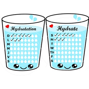 PNG-Glas Wasser / Planer / Hydratation / Hydrat-Tracker-Erinnerung / Sofortiger Download / Clipart / DIGITALER DOWNLOAD / Französisch / Englisch