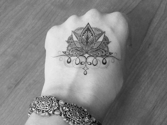 2 Tatouages Temporaires Fleur De Lotus Tatouages éphémères Faux Tatouage Noir