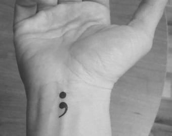 25 tatuajes temporales de punto y coma / tatuajes / tatuaje falso / negro / punto y coma / 3 tamaños