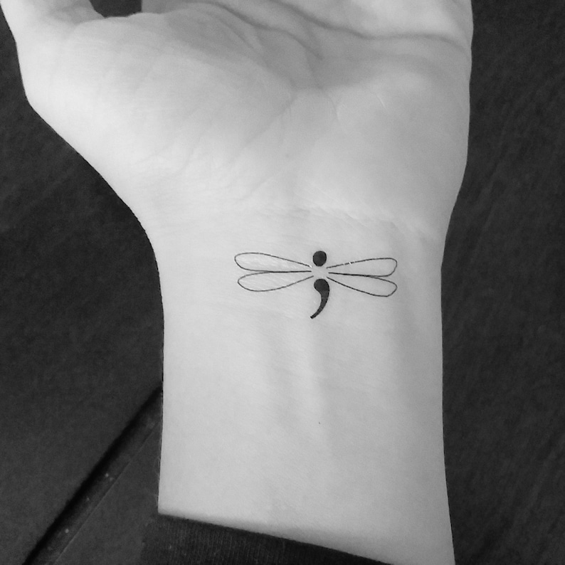 8 tatouages point-virgule libellule / tatouages temporaires / tattoo / faux tatouage / noir / semicolon image 1