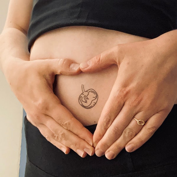 2 Fetal Tattoos / Temporary Tattoo / Baby / Pregnant Woman / Pregnancy Announcement / Tattoo / Fake Tattoo / Black