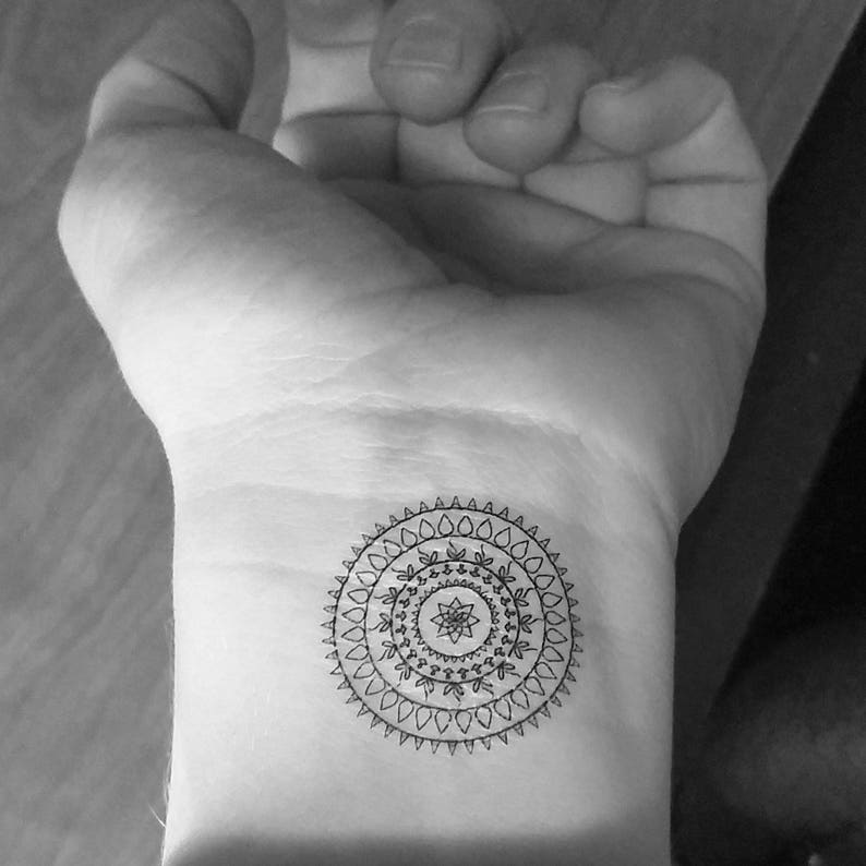 2 temporary tattoos / mandala / wrist / tattoo / fake tattoo / black image 1