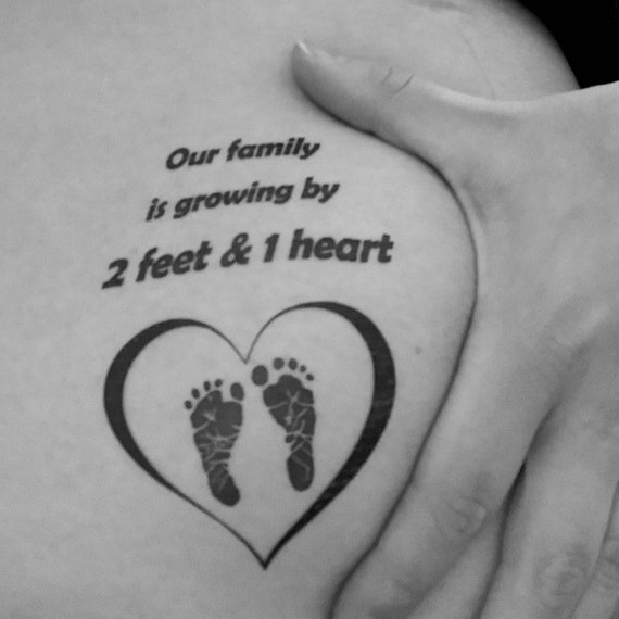 2 Tatouages Temporaire Annonce Grossesse Our Family Is Growing 2 Feet 1 Heart Bébé Femme Enceinte Cœur Pied Faux Tatouage