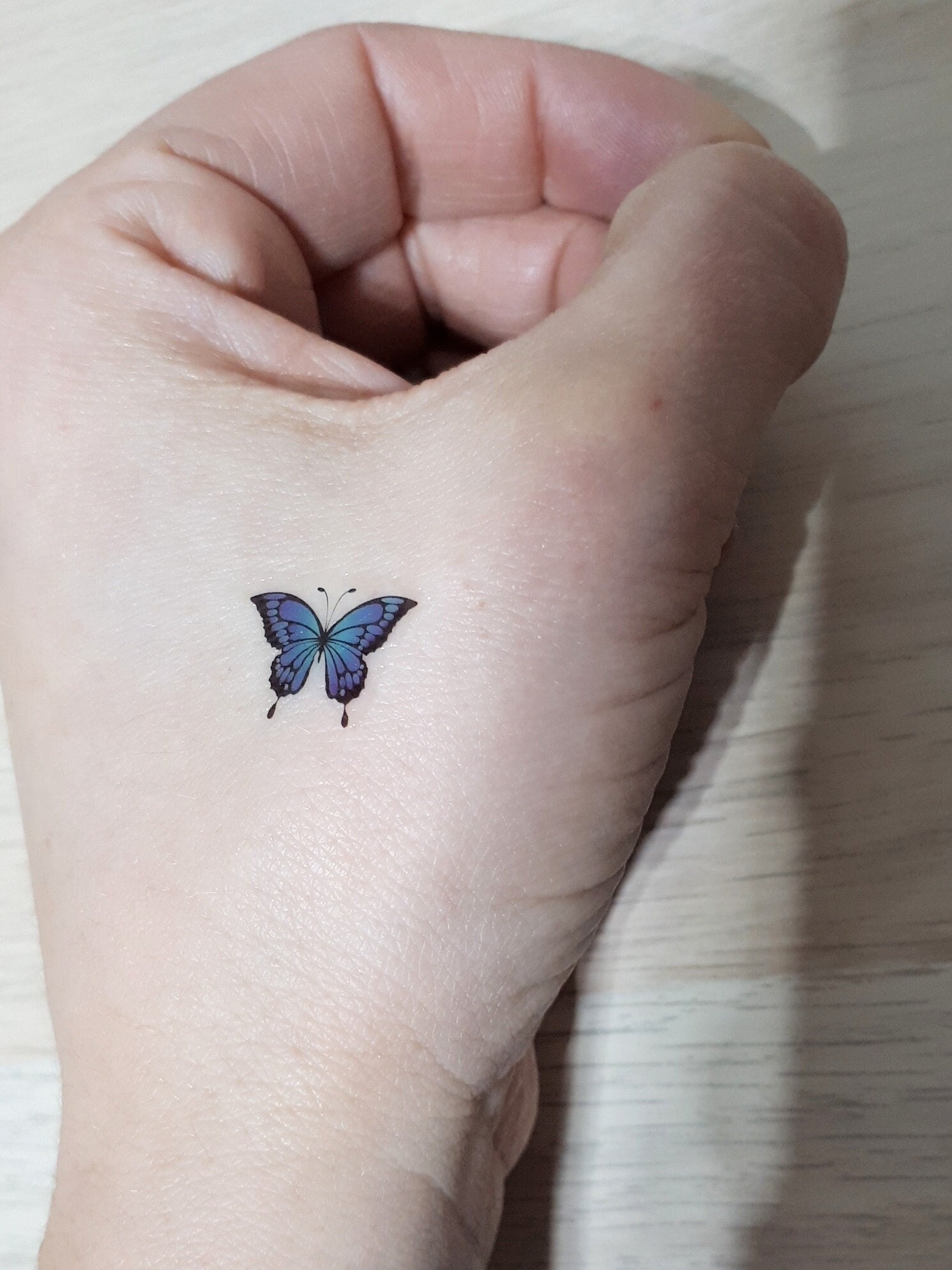 Black and Blue Butterfly Tattoo hand temporary
