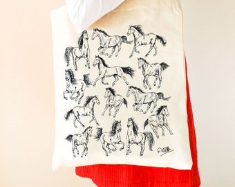 Horses Cotton Tote Bag | Hand Drawn Design by Gemma Keith