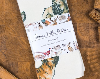 French Bulldog Hand Printed Tea Towel - Frenchie - Personalise - Customise