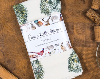 Hedgehogs Hand Printed Tea Towel - Personalise - Customise