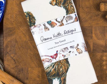 Cocker Spaniel Dog Hand Printed Tea Towel - Personalise - Customise