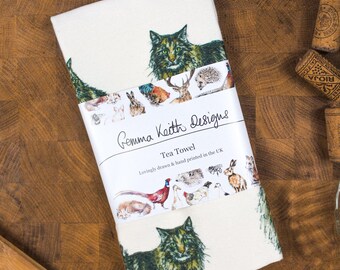 Maine Coon Cat Hand Printed Tea Towel - Personalise - Customise
