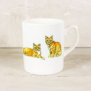 Ginger Tabby Bone China Mug - Hand Drawn Design by Artist - Hand Printed - Fine Bone China - Animals Mug - Cat Gift, Orange Cat Mug, Pet