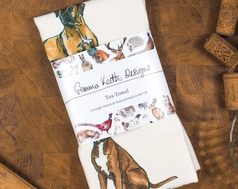 Boxer Dog Hand Printed Tea Towel - Personalise - Customise