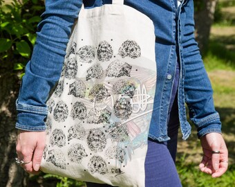 Hedgehog Cotton Tote Bag | Hand Drawn Design | Natural Cotton Tote Bags | Screen Printed Canvas Cloth | Cute Animal | Hedgepig, Hog Wildlife