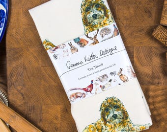 Cockapoo Dog Hand Printed Tea Towel - Personalise - Customise