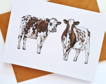 Brown Cows Card - By Artist Gemma Keith - Personalised - Customised - Birthday Card - Blank Card - Farm Card - Handmade -