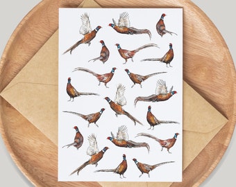 Pheasants Bird Card - Hand Drawn by Artist Gemma Keith - Greetings Card - Notecards - Birthday Card - Blank Card - Wildlife, Animals, Cute,