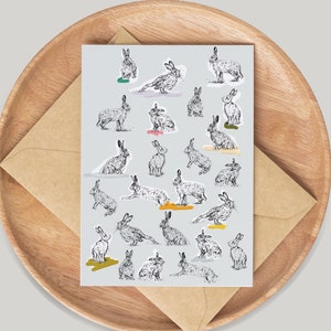 Hares Card - Hand Drawn by Artist Gemma Keith - Greetings Card - Notecards - Birthday Card - Blank Card - Wildlife, Animals, Cute, Rabbit