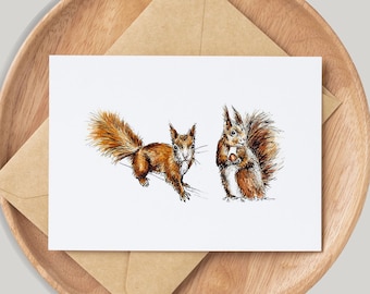 Red Squirrels Card - By Artist Gemma Keith - Personalised - Customised - Birthday Card - Blank Card - Handmade - Forest - Cute Animals