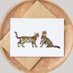 Carte de chat du Bengale - par l'artiste Gemma Keith - personnalisée - sur mesure - carte d'anniversaire - carte vierge - animaux de compagnie - fait main - chat tacheté léopard