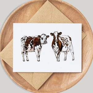 Brown Cows Card - By Artist Gemma Keith - Personalised - Customised - Birthday Card - Blank Card - Farm Card - Handmade -