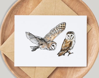 Barn Owl Card - By Artist Gemma Keith - Personalised - Customised - Birthday Card - Blank Card - Handmade - Barn Owls British Birds Predator