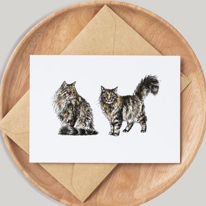Maine Coon Cat Card - By Artist Gemma Keith - Personalised - Customised - Birthday Card - Blank Card - Pets Card - Handmade - Maine Shag