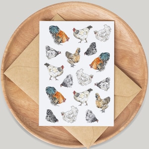 Carte poulets, poules - dessinée à la main par l'artiste Gemma Keith - carte de voeux - cartes de correspondance - carte d'anniversaire - carte vierge - faune, animaux, mignon,