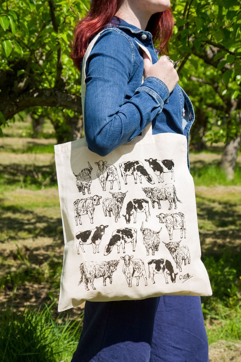 Cows Cotton Tote Bag | Hand Drawn Design by Gemma Keith