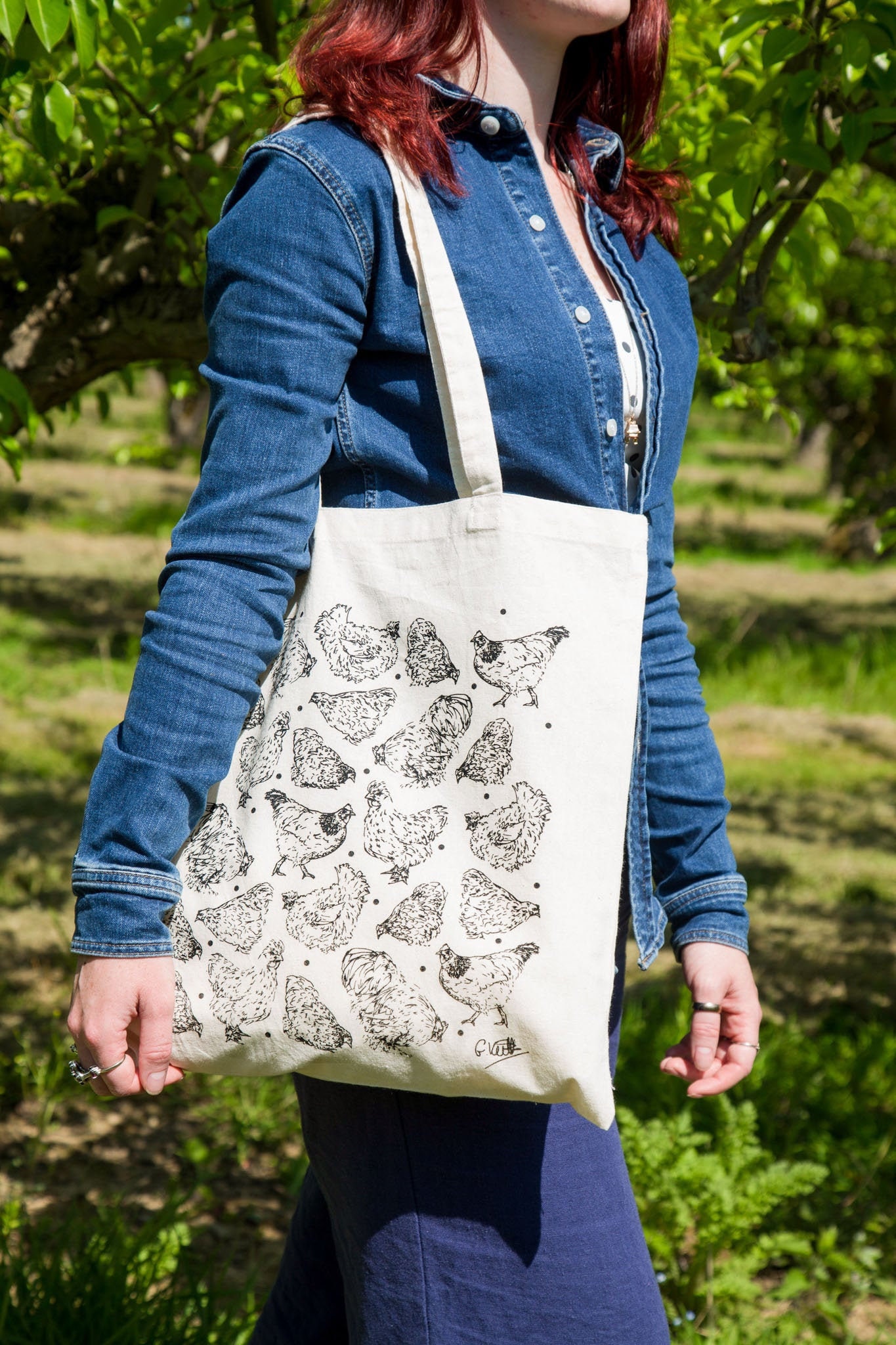 Cotton tote Shopping Bag For Life Tote bag with Printed I Love Chickens 