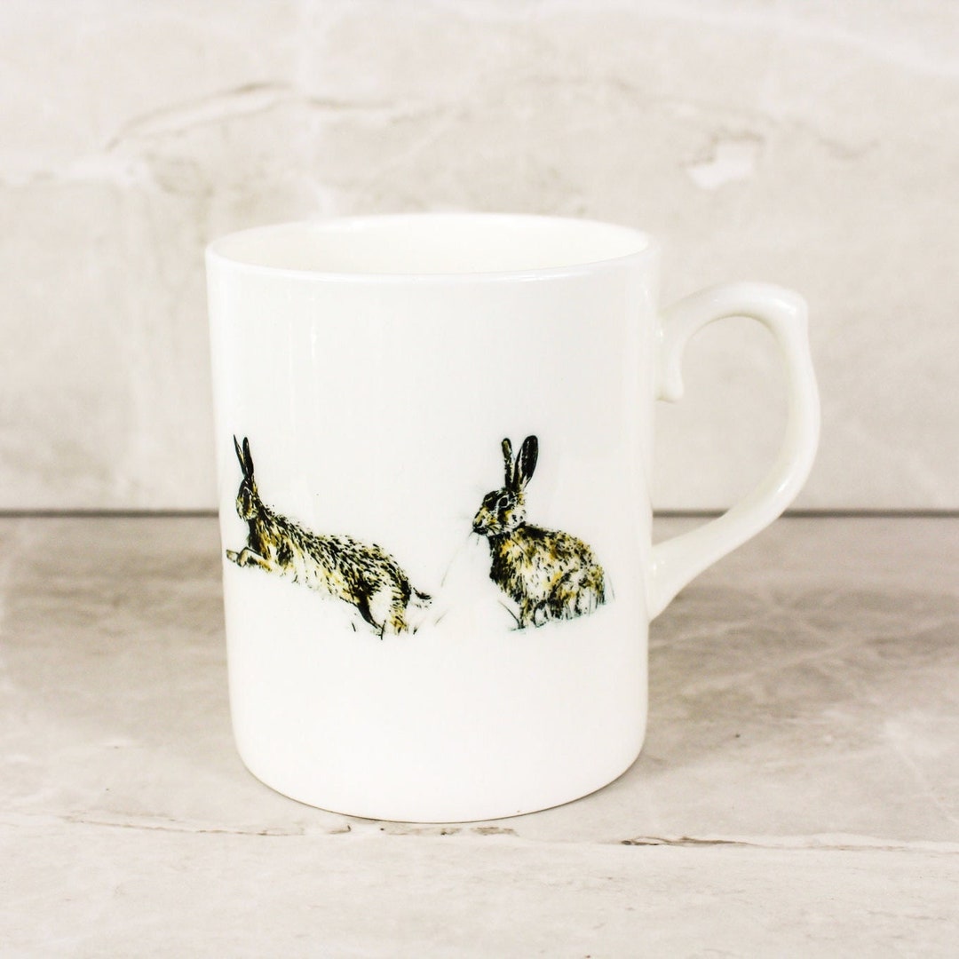 Hares Rabbit Bone China Mug - Hand Drawn Design by Artist - Hand ...