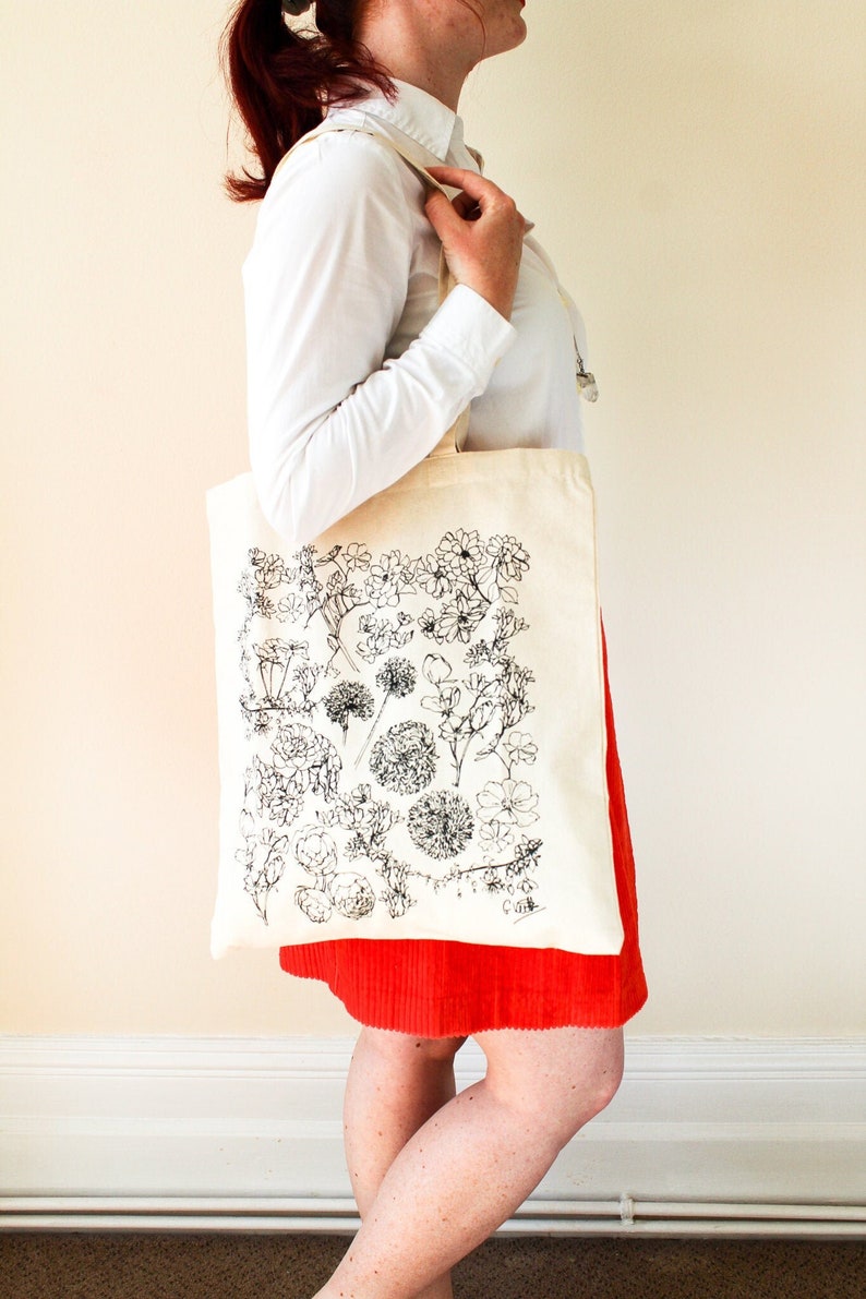 Flowers Cotton Tote Bag | Hand Drawn Design by Gemma Keith | Natural Cotton Tote Bag | Screen Printed in the UK | Floral Botanical 