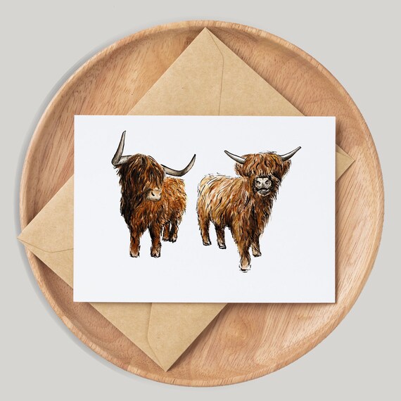 Highland Cows Card - By Artist Gemma Keith - Personalised - Customised - Birthday Card - Blank Card - Farm Card - Handmade -