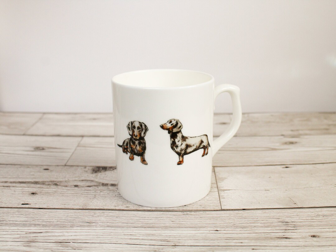 Dachshund Bone China Mug Hand Drawn Design Hand Printed in - Etsy