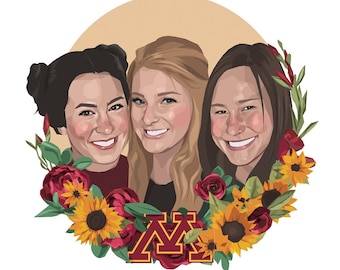 Custom friend sorority portrait, Family painting, Couple drawing, Mother's day gift, Birthday or Anniversary present, Human made digital art