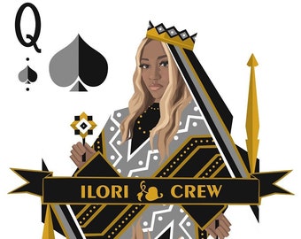 Retrato de naipe personalizado, regalo del Día de la Madre, imprimible, arte de mujer negra, retrato familiar, pintura hecha a mano, descarga instantánea