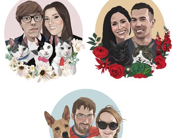 Custom portrait, Mother's day, Family portrait, Pet portrait