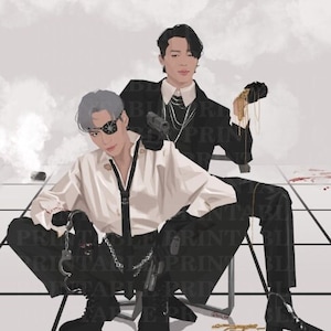 Jimin and Taemin fanart Print, Printable art, Instant Download, Digital hand made drawing, Kpop Poster, Korean Artists