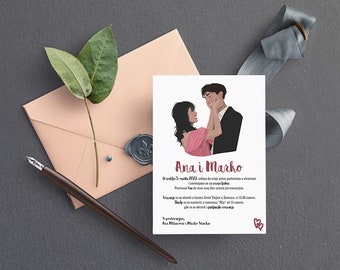 Couple Portrait Wedding Invitations,  Custom Portrait Save the Date Cards, Personalised Wedding Invite