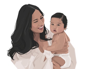 Retrato personalizado, Día de San Valentín, Dibujo familiar, Memorial de mascotas, Pintura de pareja, Descarga digital, Hecho por humanos, Regalo personalizado, Imprimible