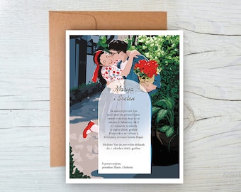 Couple Portrait Wedding Invitations,  Custom Portrait Save the Date Cards, Personalised Wedding Invite