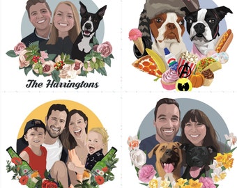 Benutzerdefinierte Porträt, Weihnachten, Paar Kunst, Familie Illustration, Haustier Zeichnung, Handgemachte druckbare digitale Datei Sofortiger Download