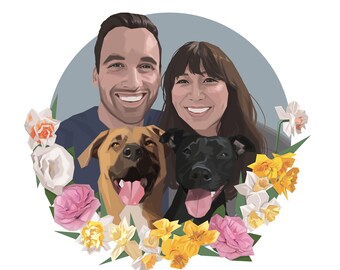 Retrato personalizado, Día de San Valentín, Dibujo familiar, Recuerdo de mascota, Pintura de pareja, Descarga digital, Regalo personalizado, Imprimible