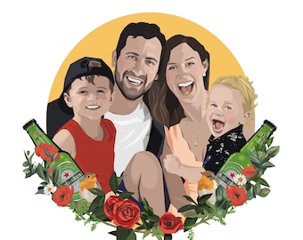 Retrato personalizado, Día de San Valentín, Dibujo familiar, Memorial de mascotas, Pintura de pareja, Descarga digital, Hecho por humanos, Regalo personalizado, Imprimible