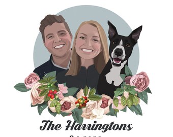 Retrato personalizado, Día de San Valentín, Dibujo familiar, Recuerdo de mascota, Pintura de pareja, Descarga digital, Regalo personalizado, Imprimible