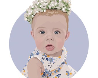 Retrato personalizado, lindo regalo para niños, dibujo familiar, arte para bebés, pintura para niños, descarga digital hecha a mano, regalo personalizado, imprimible