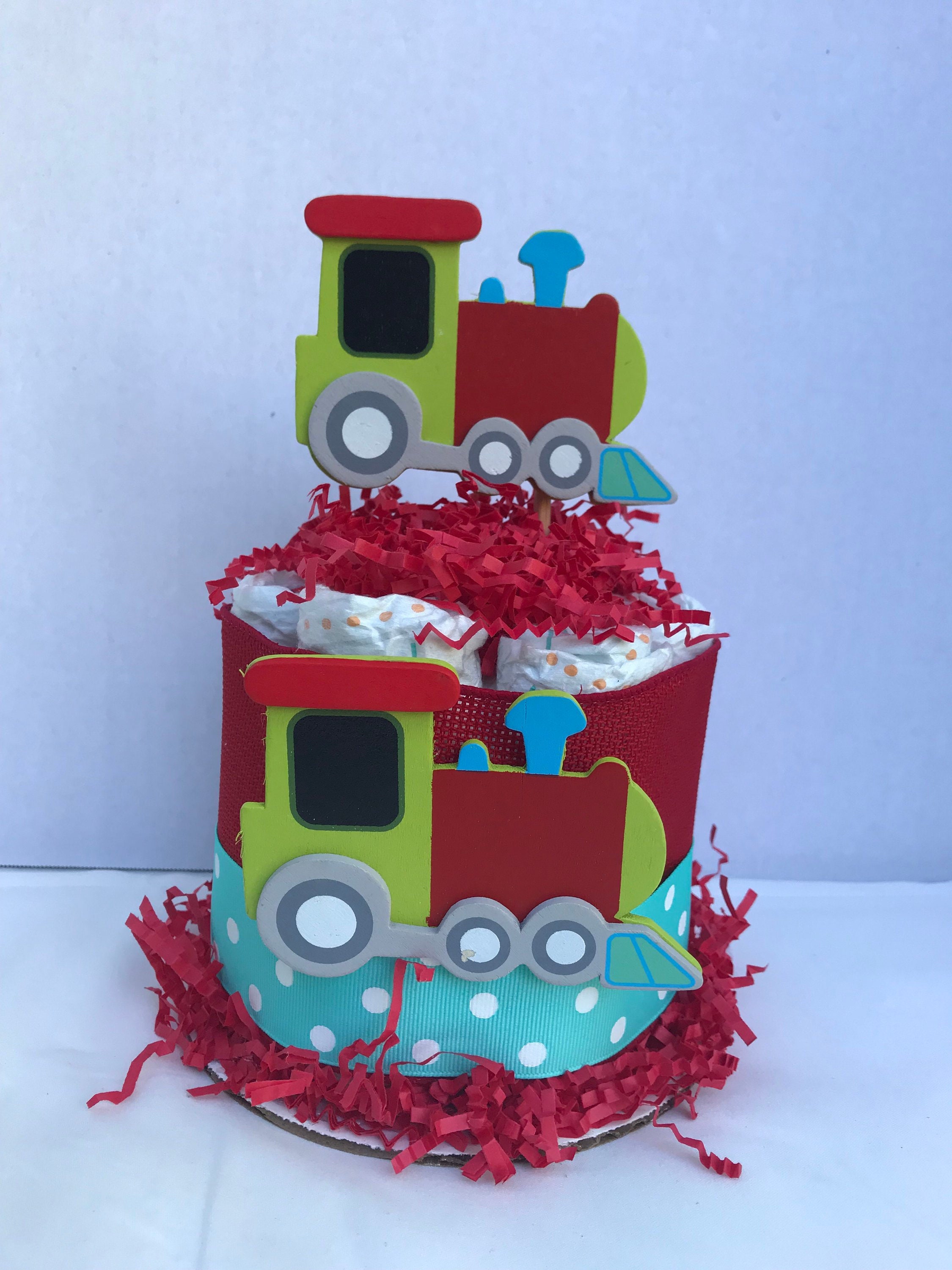Gâteau De Couches Train Avec Wagon – Cadeau Naissance Original Garçon – 29 Couches + Body + Tétine + Lingettes