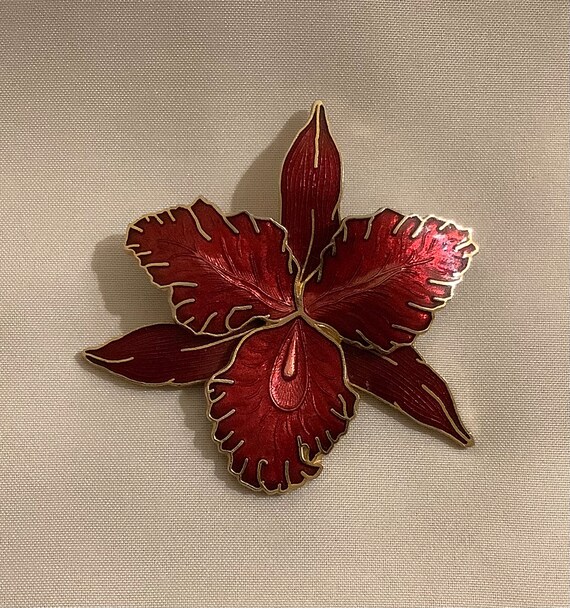 Fish & Crown 14k Gold Plated Cloisonné Brooch Fish and Crown, Fish Fine Enamels (Fish Enterprises Ltd) Red  main image 3
