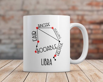 Libra Astrology Constellation Print Zodiac Gift Mug Makes a Great February Birthday Gift or September Birthday Gift for Coffee Lovers